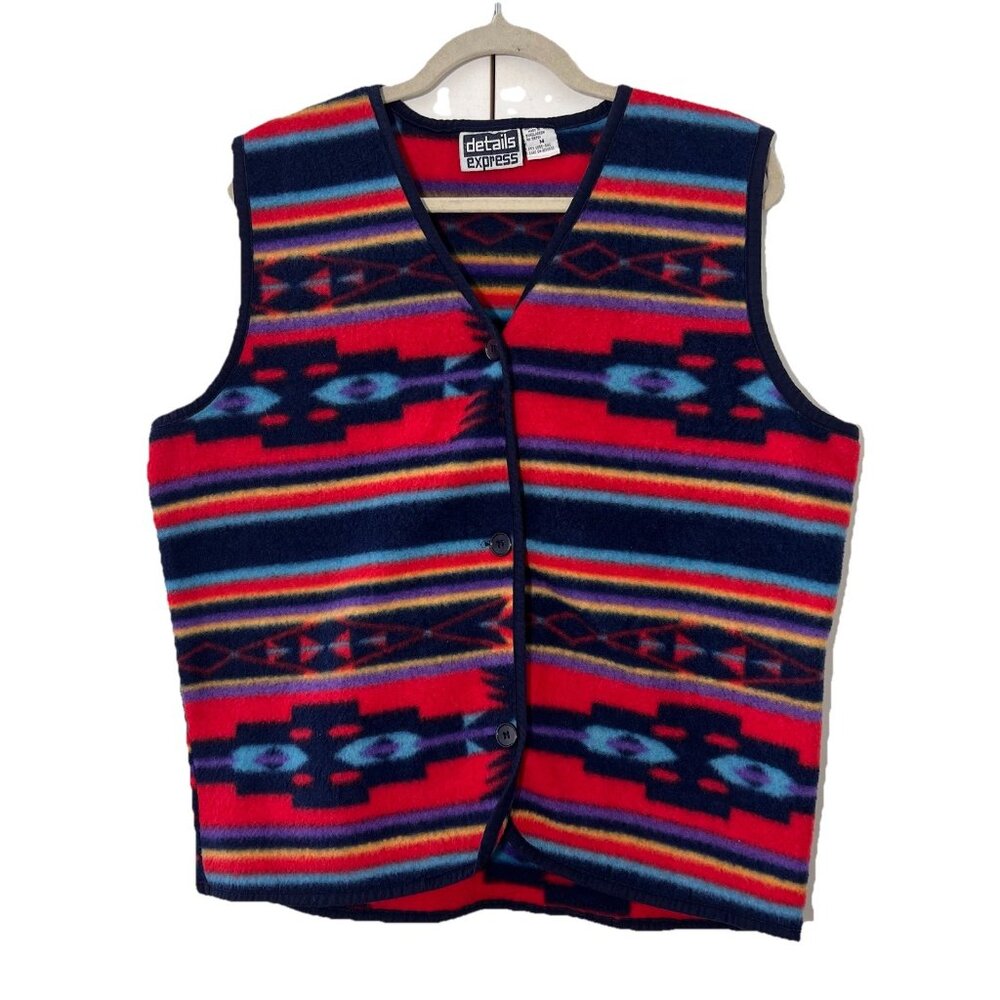 Vintage Details Vest Size M Fleece Multicolor Pendleton Style Southwestern Aztec